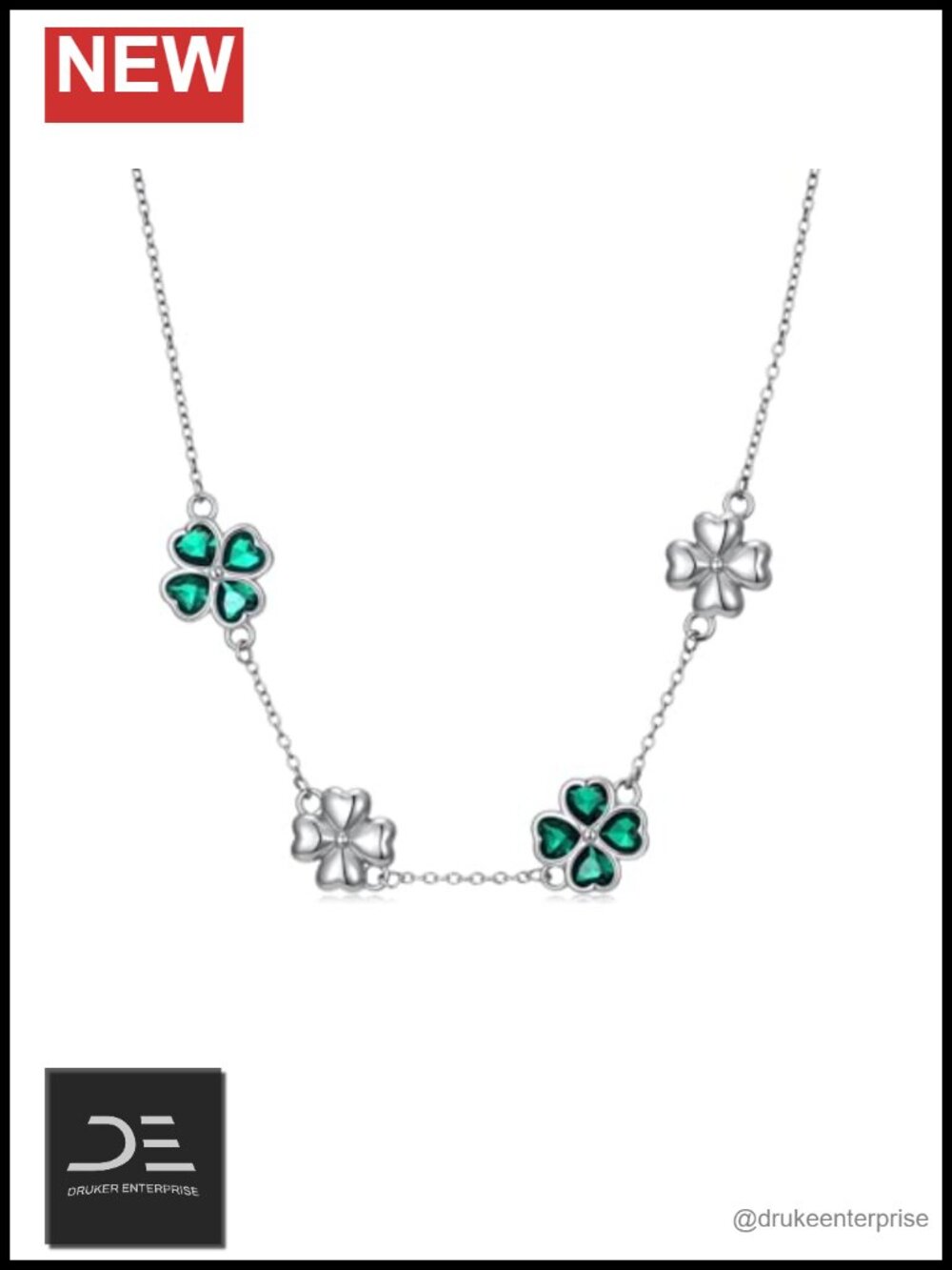 925 Sterling Silver Four Leaf Clover Pendant Necklace with Cubic Zirconia